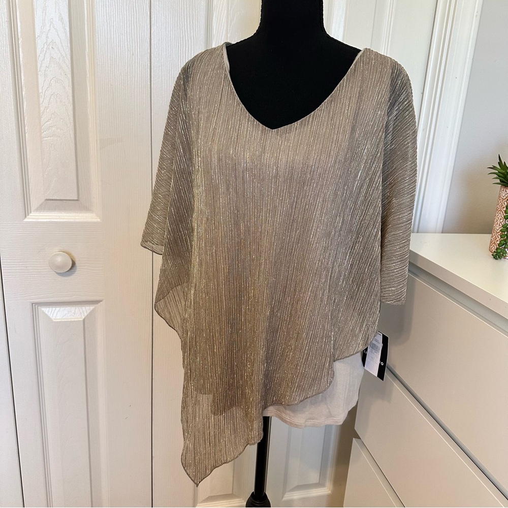 I.N. Studio Metallic Sheer V-Neck Tunic Champagne Size S NWT
